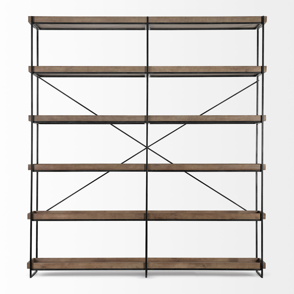 Mercana - Trey IV Medium Brown Wood and Iron 5 Tray Shelf Shelving Unit