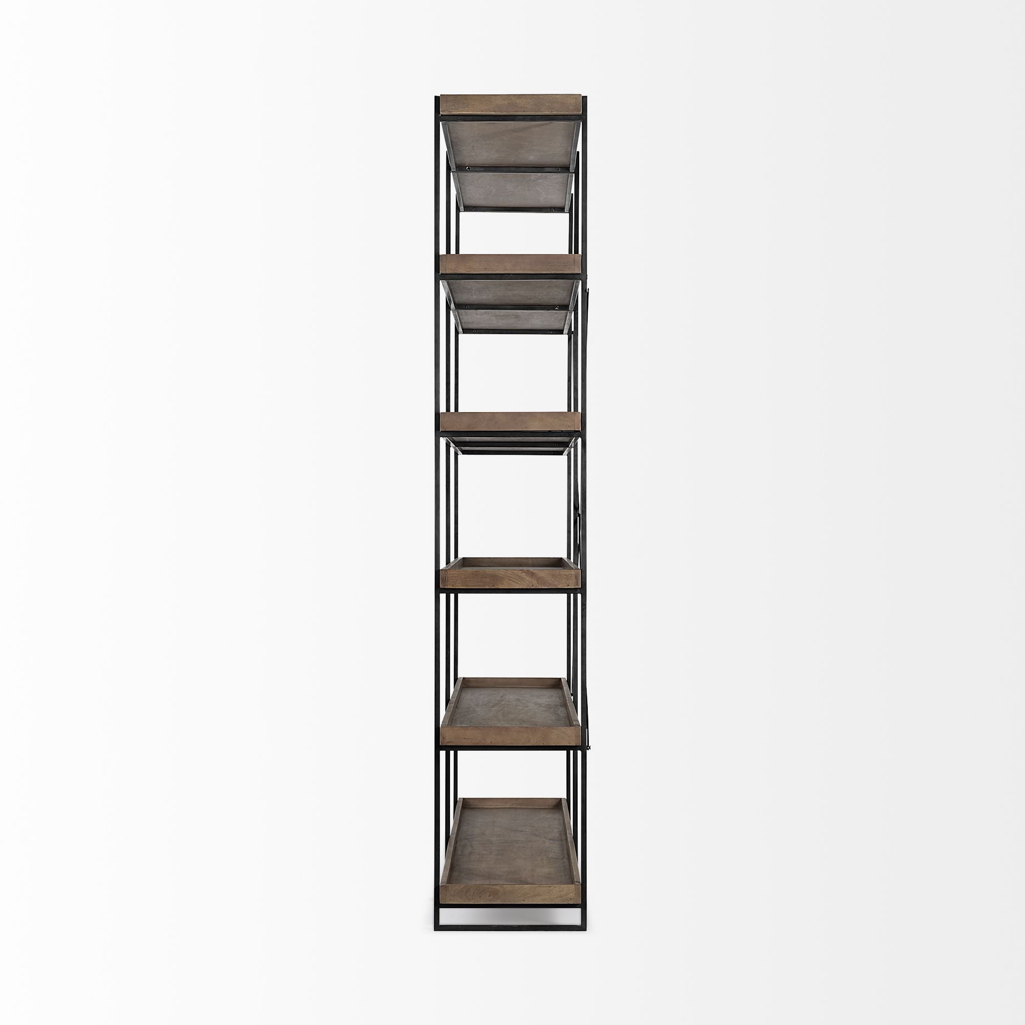 Mercana - Trey IV Medium Brown Wood and Iron 5 Tray Shelf Shelving Unit