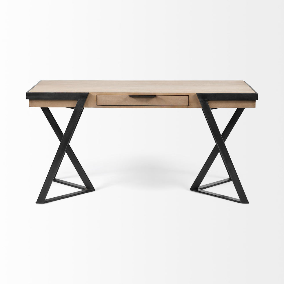 Mercana - Steinbeck Light Brown Wooden Iron Frame Office Desk