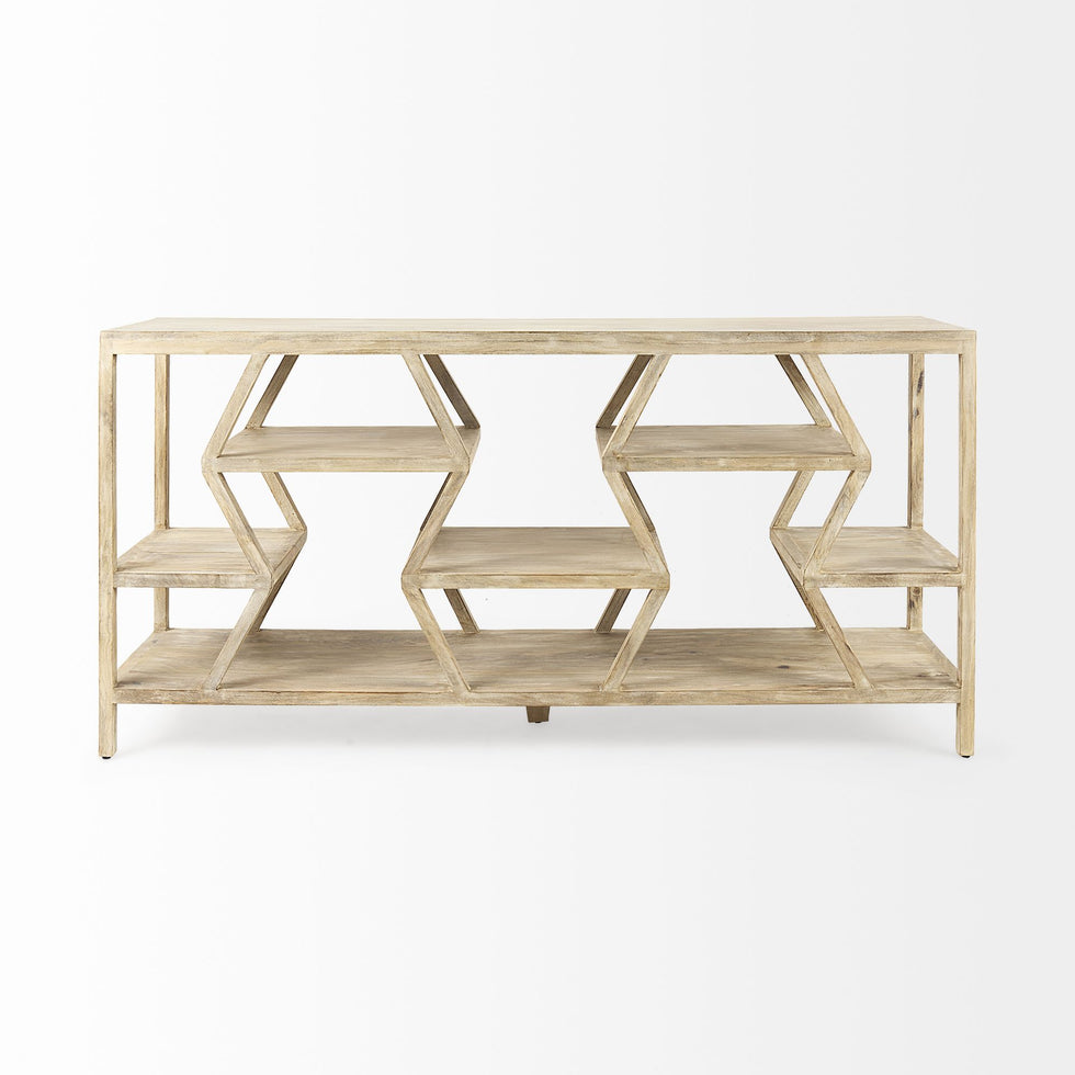 Mercana - Dayton II Natural Wooden Multi-Level Shelf Console Table