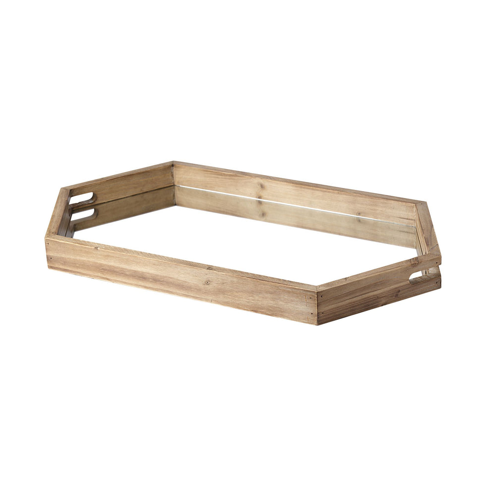 Mercana - Durden 29L x 16W Natural Wood Mirrored Hexagonal Tray