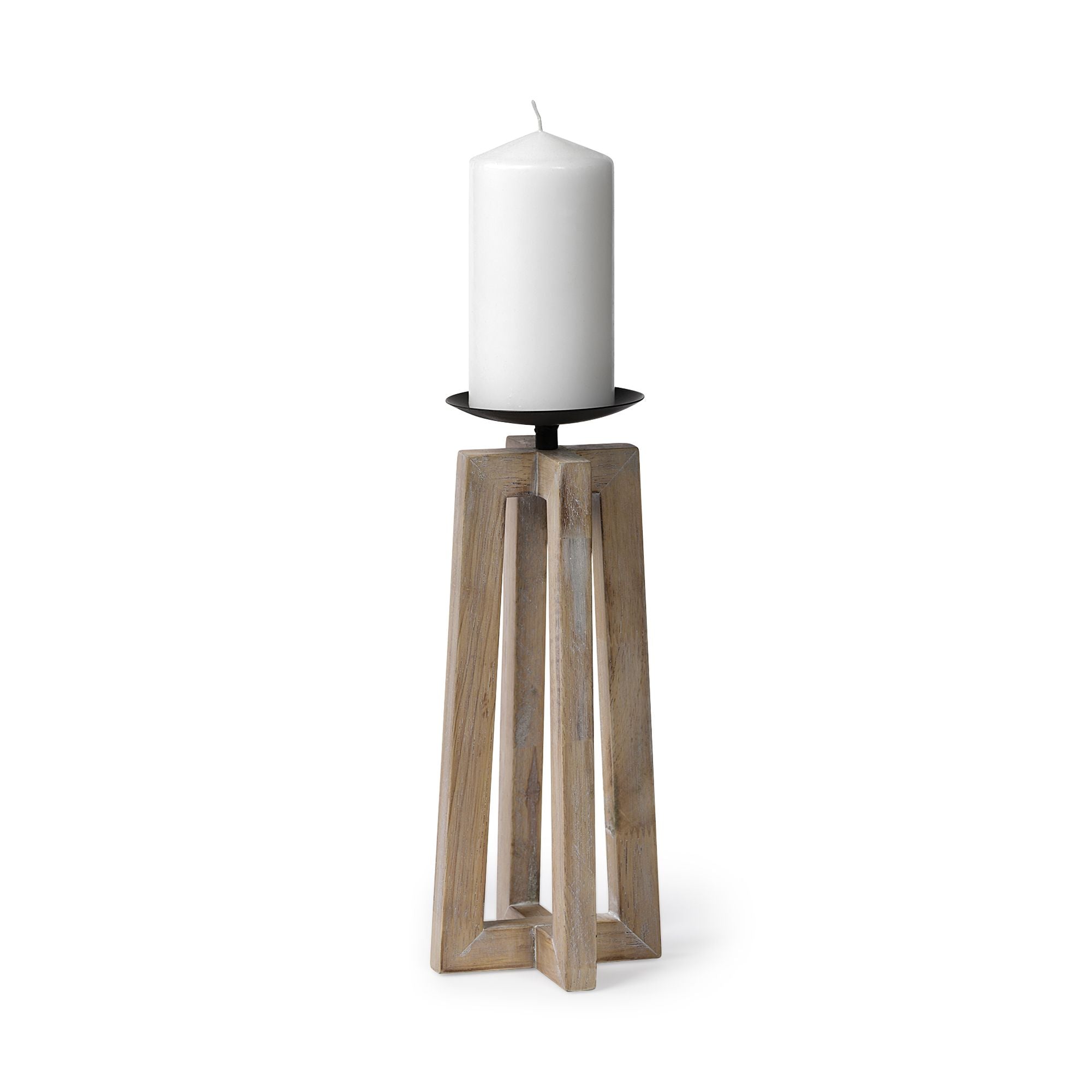 Mercana - Astra Light Brown Wood Pedestal Base Table Candle Holder