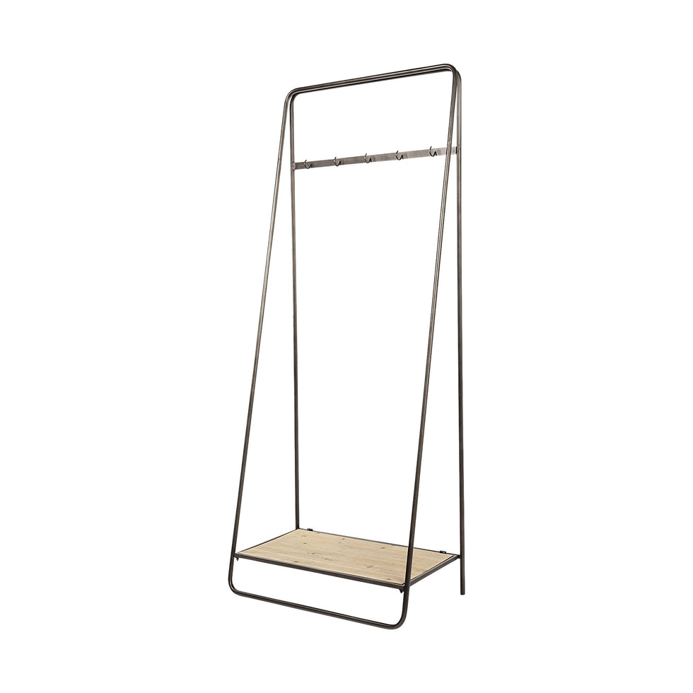 Mercana - Carell Black Metal And Wood Shelf Hall Tree