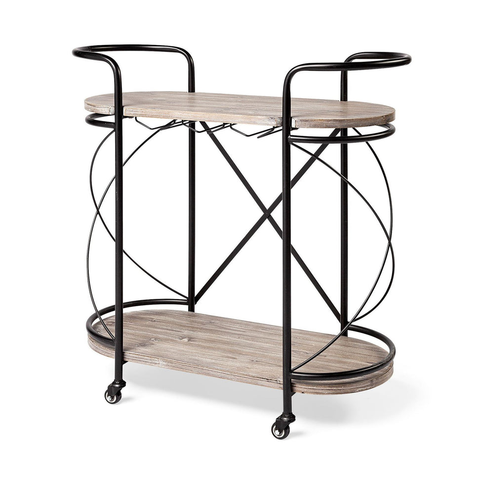 Mercana - Marlon 2 Tier Bar Cart with Stemware Holder in Black
