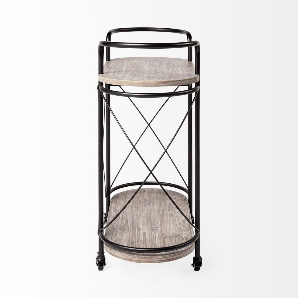 Mercana - Marlon 2 Tier Bar Cart with Stemware Holder in Black