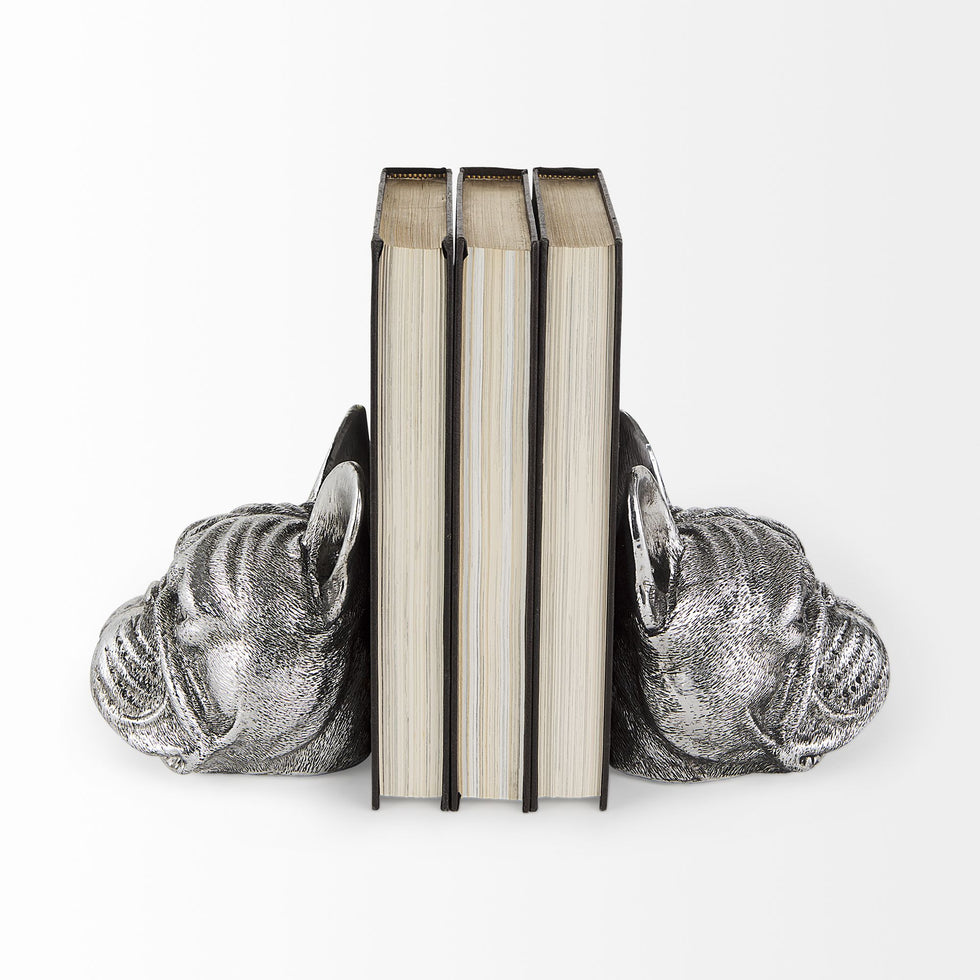 Mercana - Bruno 5L x 5W Silver American Bulldog Bookends (Set of 2)