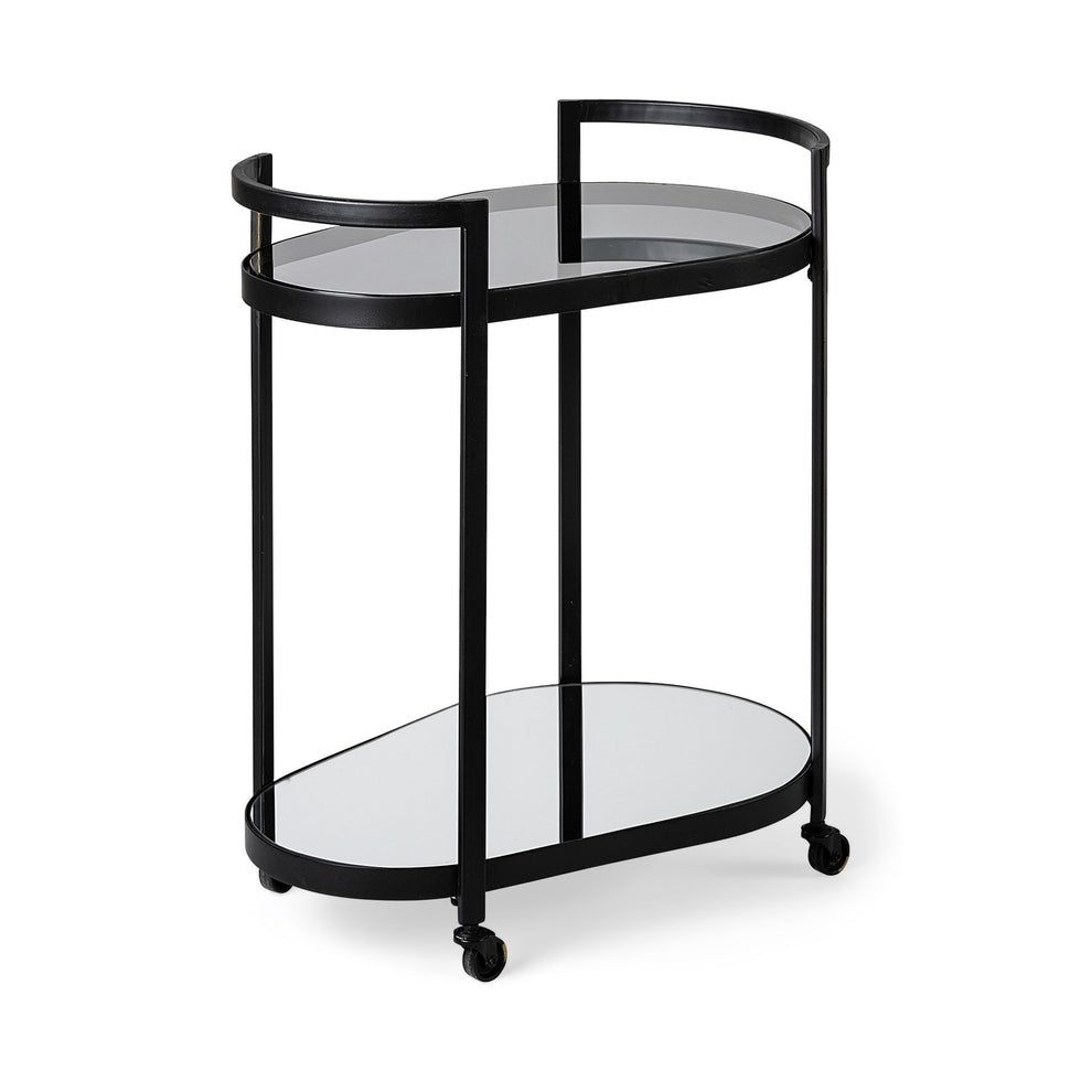 Mercana - Eleonore 2 Tier Bar Cart with Glass Shelves in Black