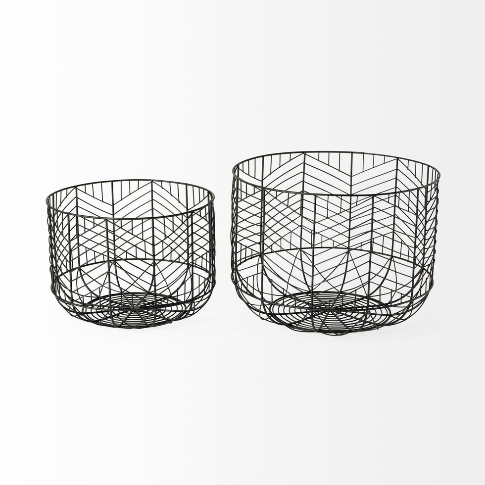 Mercana - Idris Black Metal Geometric Mesh Bowls (Set of 2)