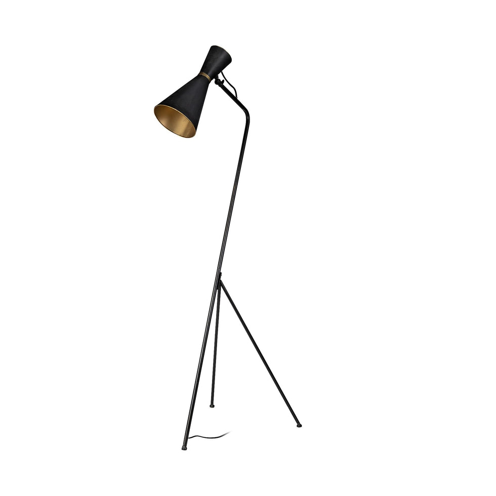 Mercana - Eris III Black/Brass Metal Cone Shade Floor Lamp