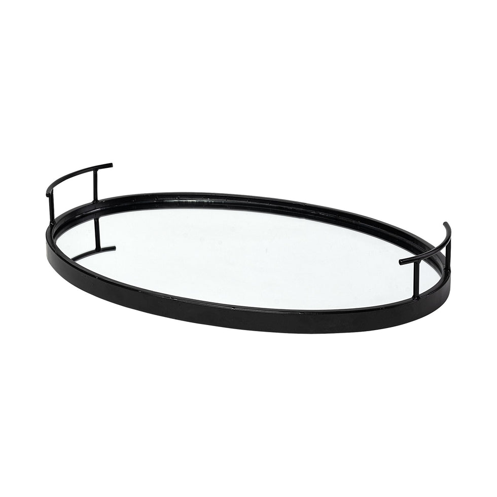 Mercana - Ansel 20L x 14W Black Metal Mirrored Bottom Oval Serving Tray