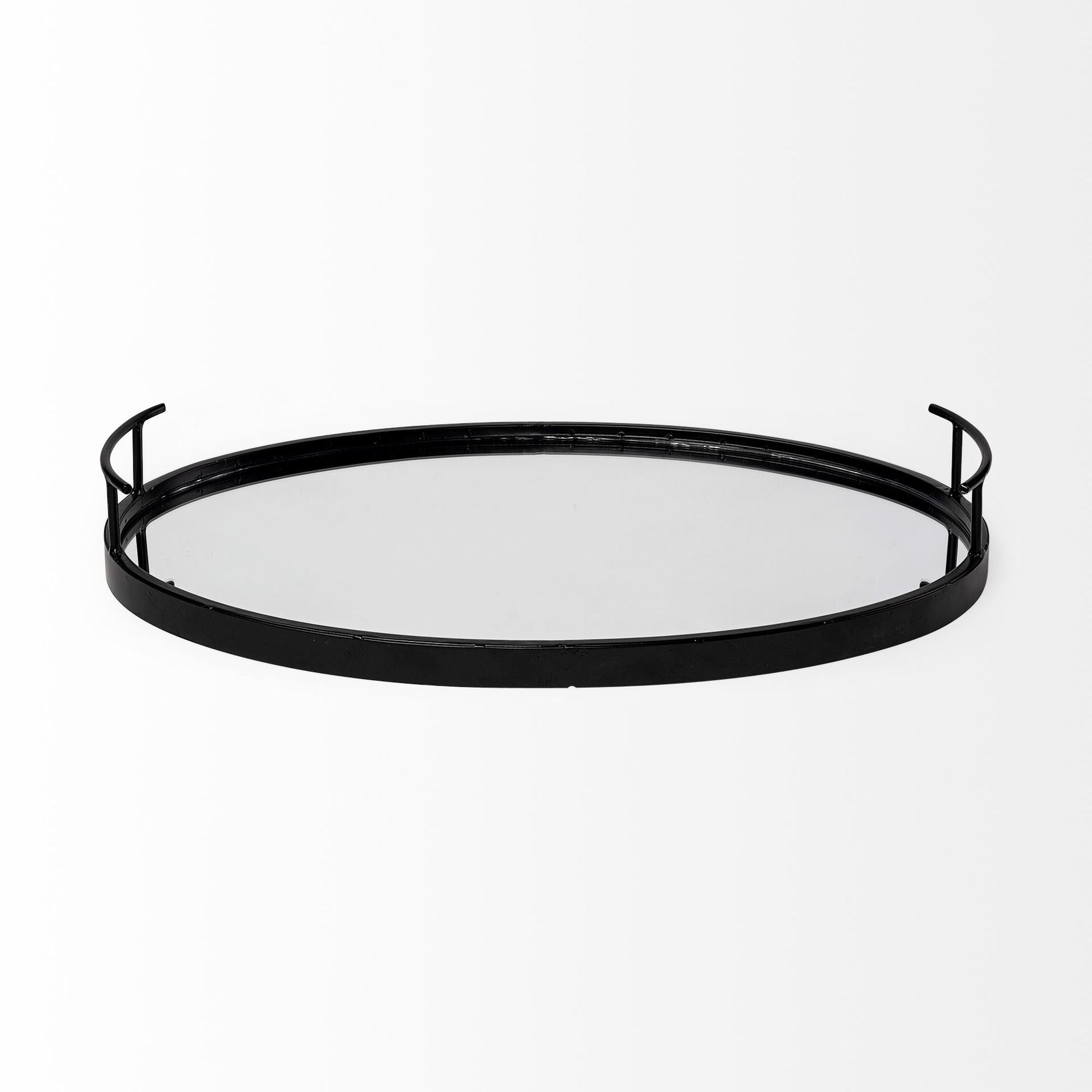 Mercana - Ansel 20L x 14W Black Metal Mirrored Bottom Oval Serving Tray