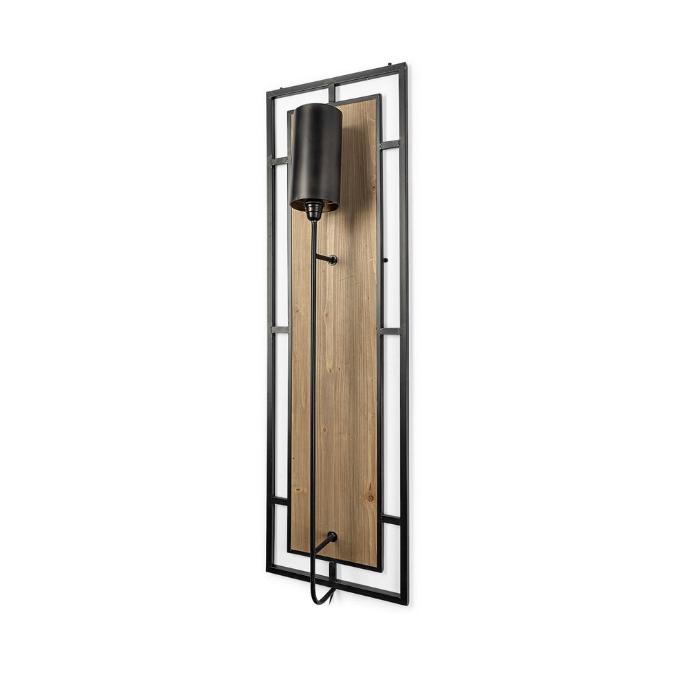 Mercana - Cleo 16.9x57.1 Black Metal and Wood Rectangular Wall Sconce