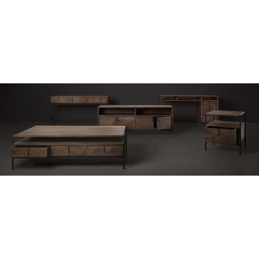 Mercana - Glenn I Dark Brown Wood with Black Iron Frame Square End/Side Table