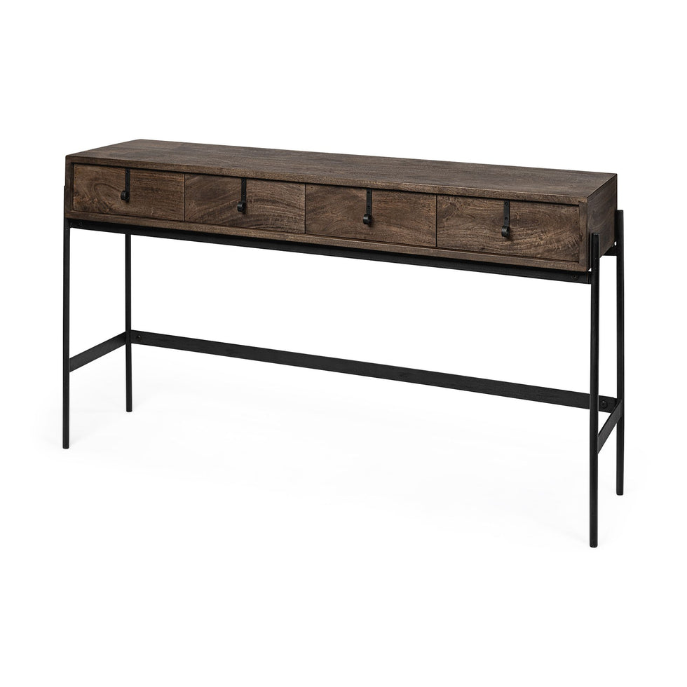 Mercana - Glenn III Dark Brown Wood with Black Iron Frame/4 Drawer Console Table