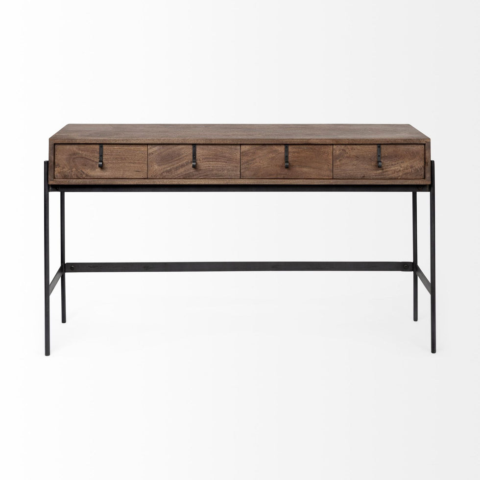 Mercana - Glenn III Dark Brown Wood with Black Iron Frame/4 Drawer Console Table