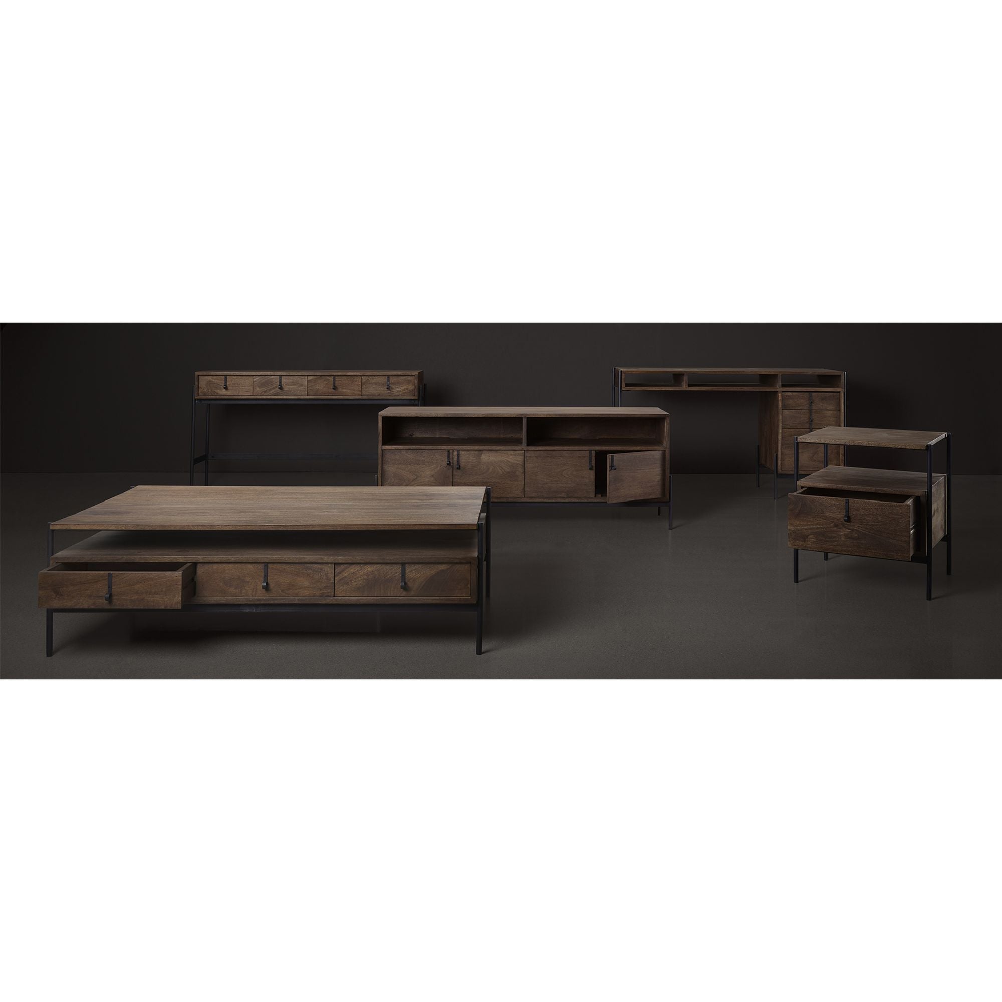 Mercana - Glenn VII Dark Brown Wood w/ Black Iron Frame/3 Drawer Office Desk