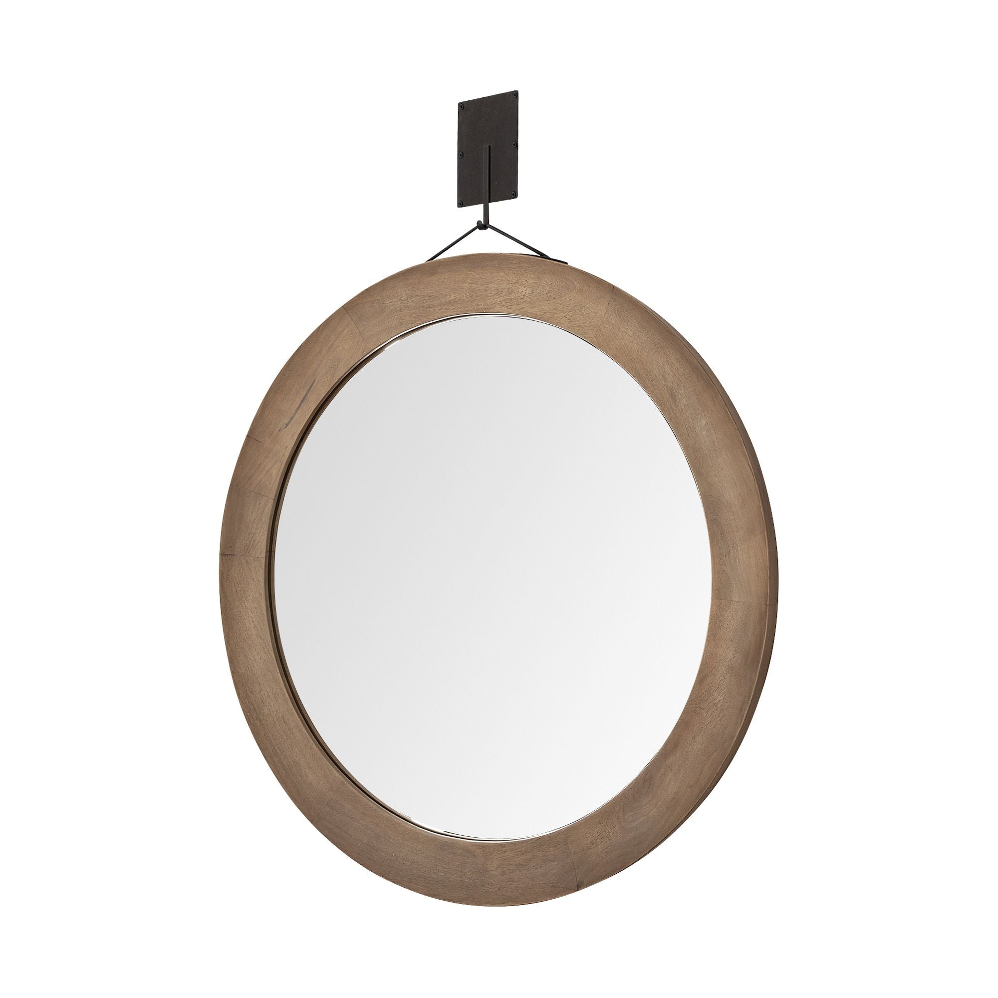 Mercana - Avram 43.5" Round Brown Wood Frame Mirror