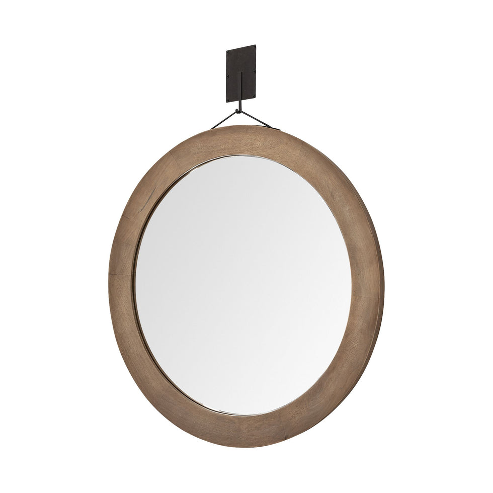 Mercana - Avram 43.5" Round Brown Wood Frame Mirror