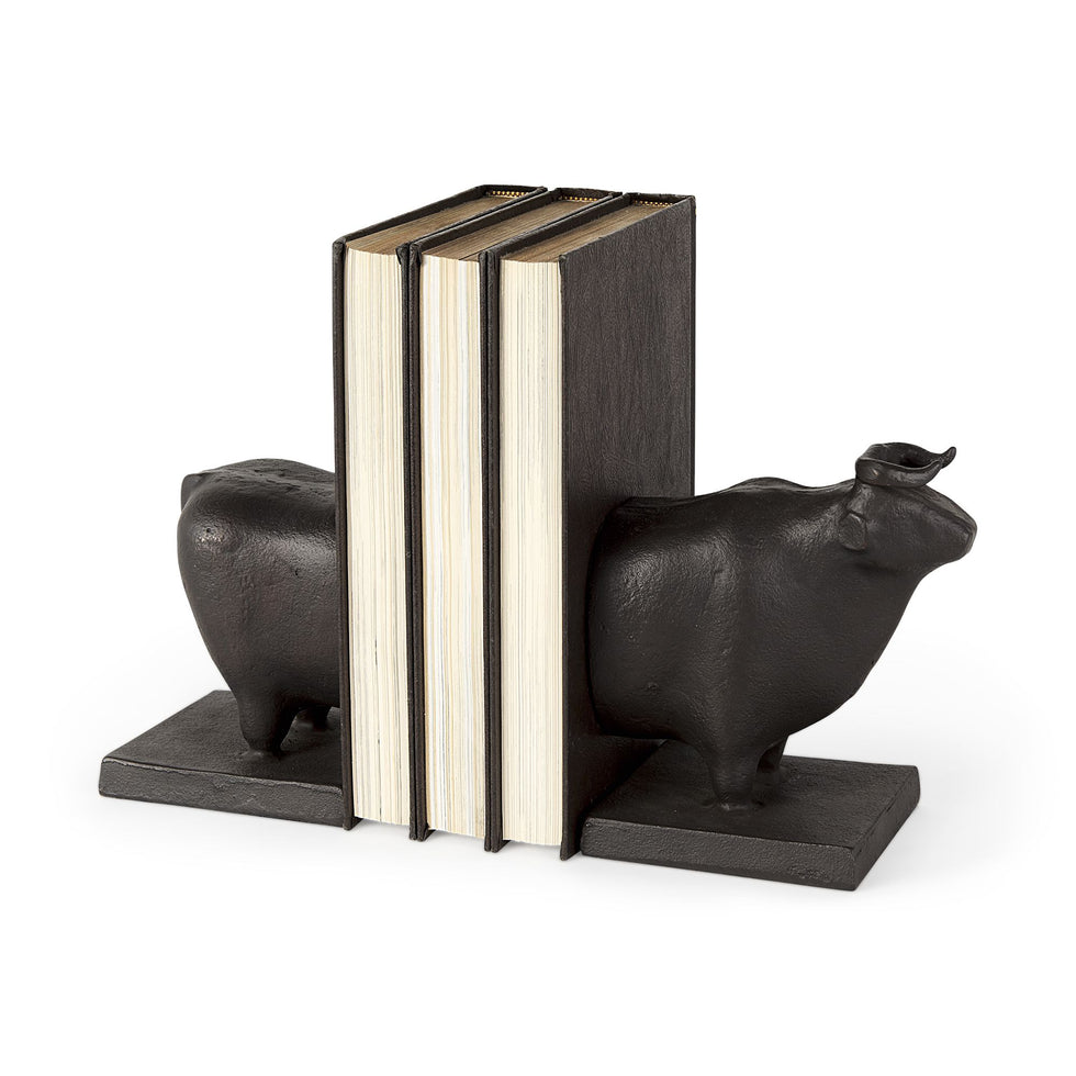 Mercana - Taurus III 9L x 4W Black Cast Aluminum Bull Bookends (Set of 2)