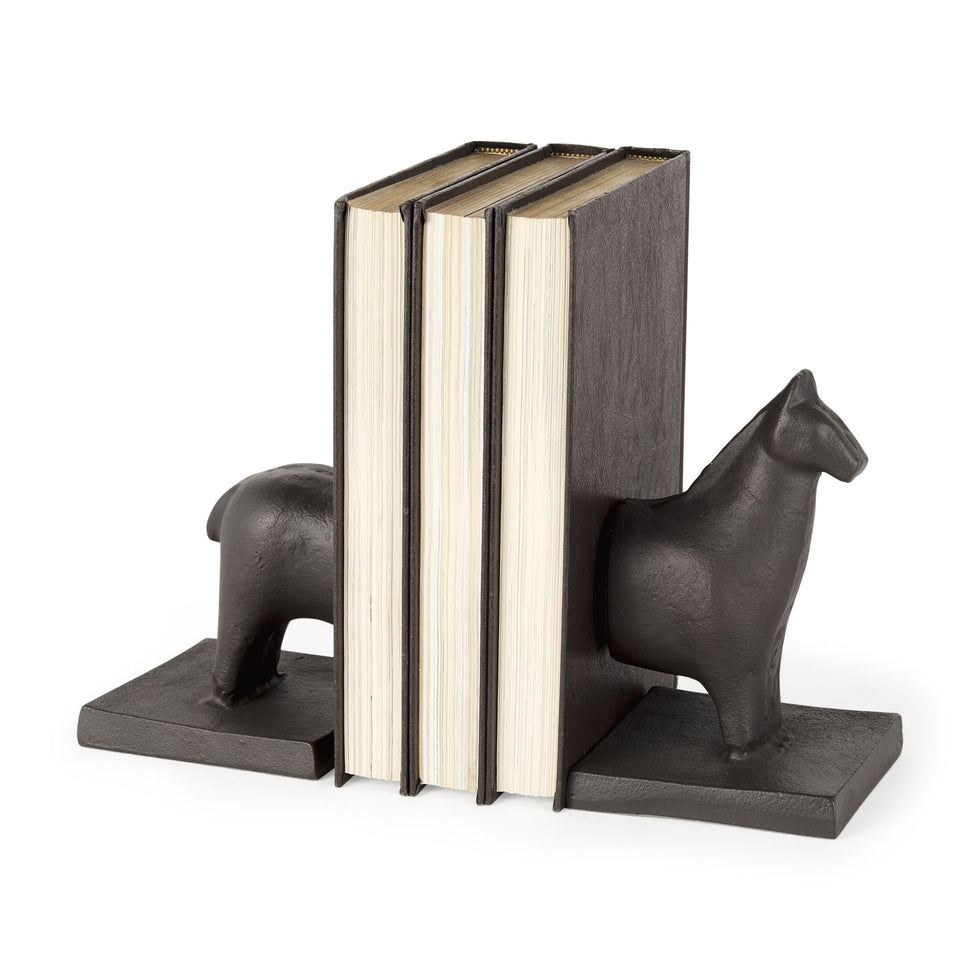 Mercana - Sphynx III 9L x 4W Black Cast Aluminum Horse Shaped Bookends (Set of 2)