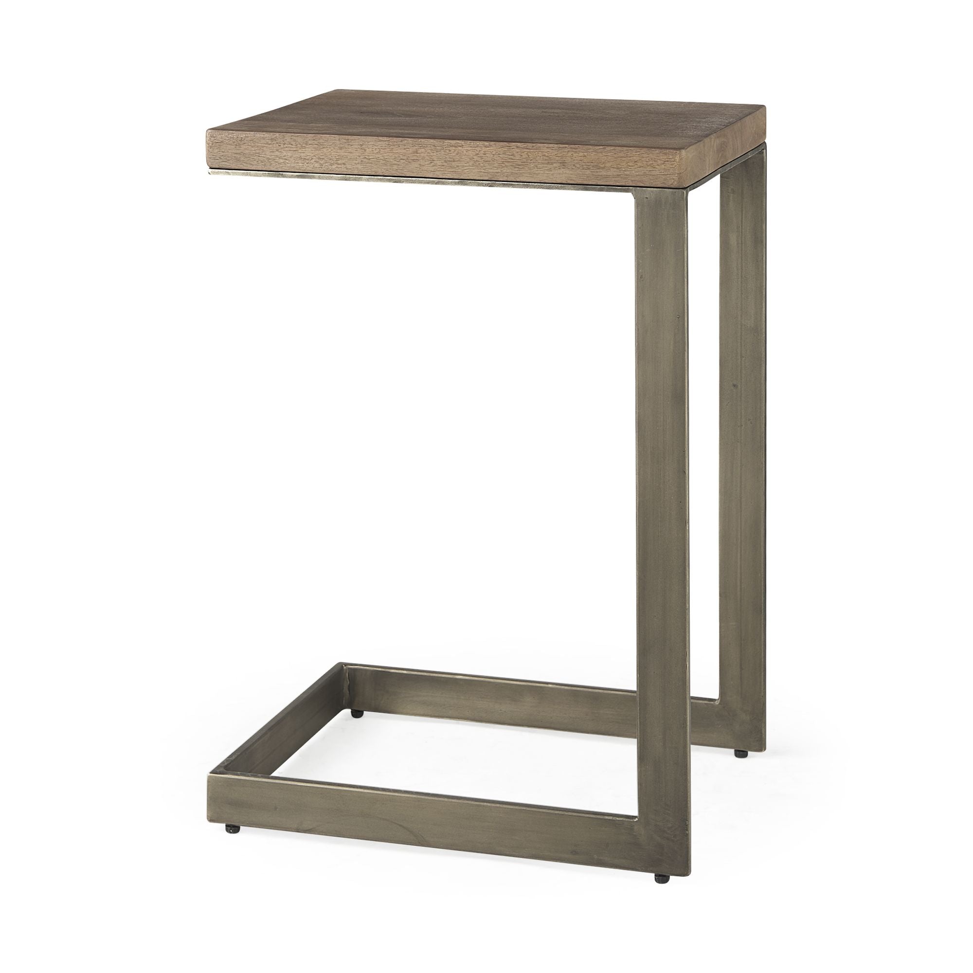Mercana - Faye Medium Brown Wood with Antique Nickel Finished Metal Base C Side Table
