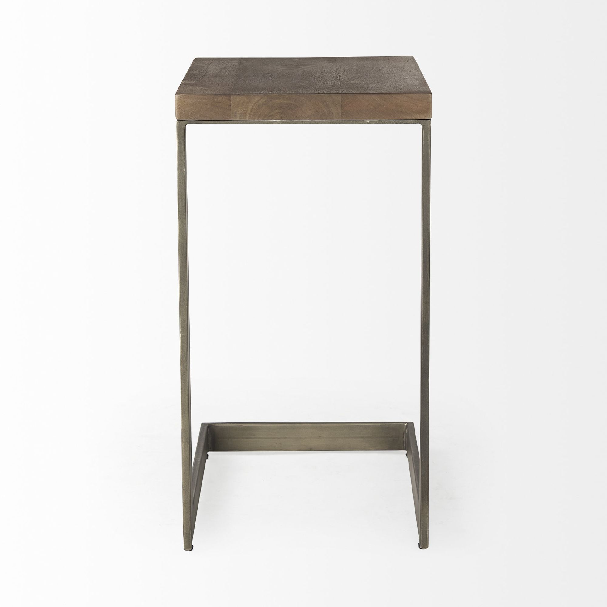 Mercana - Faye Medium Brown Wood with Antique Nickel Finished Metal Base C Side Table