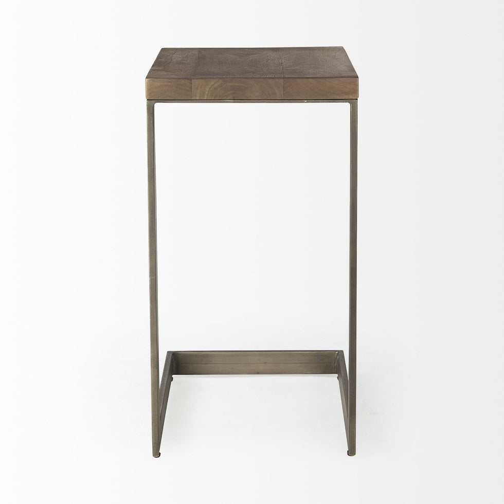 Mercana - Faye Medium Brown Wood with Antique Nickel Finished Metal Base C Side Table