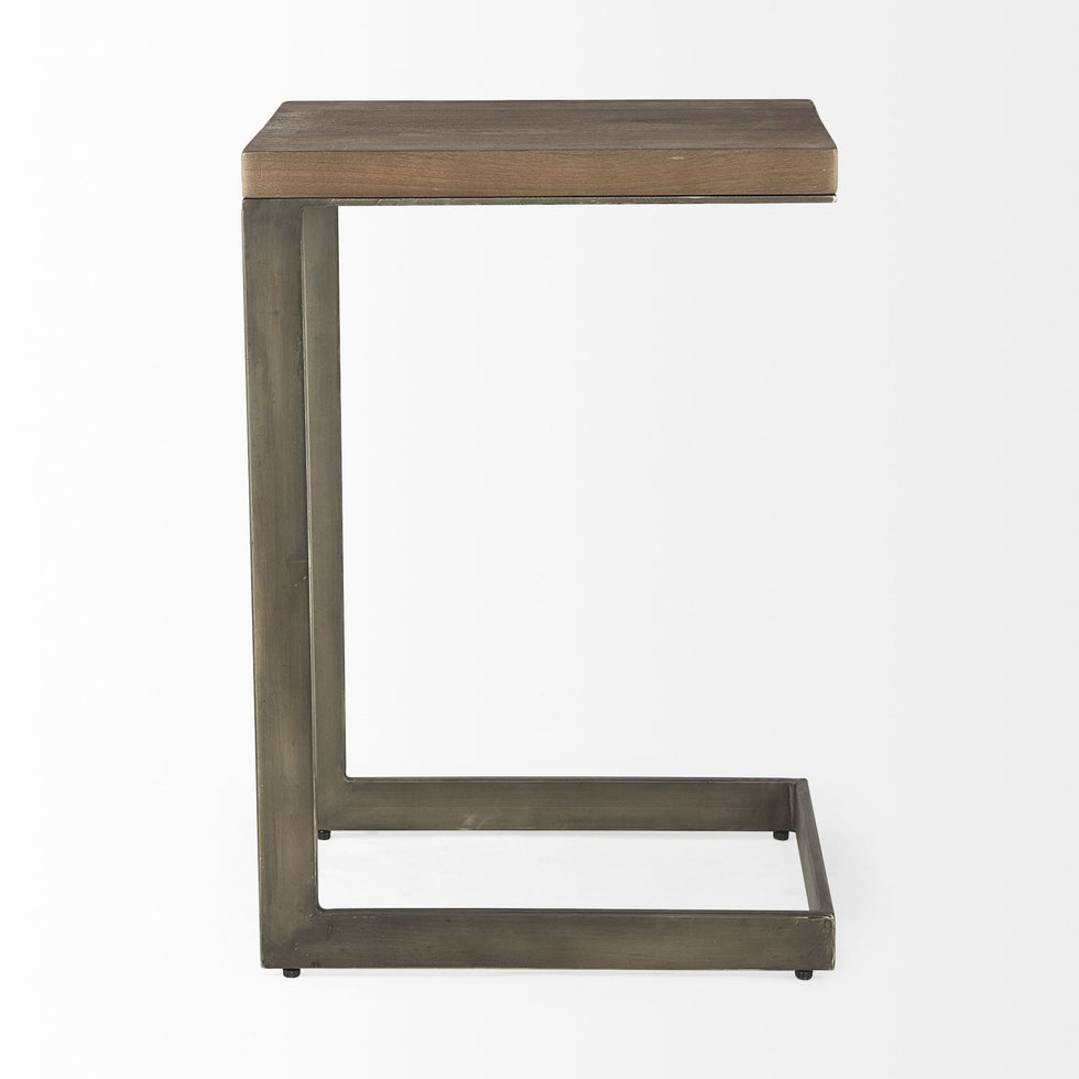 Mercana - Faye Medium Brown Wood with Antique Nickel Finished Metal Base C Side Table