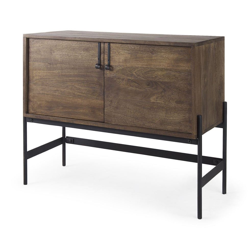 Mercana - Glenn Dark Brown Wood with Black Iron Frame 2 Door Accent Cabinet