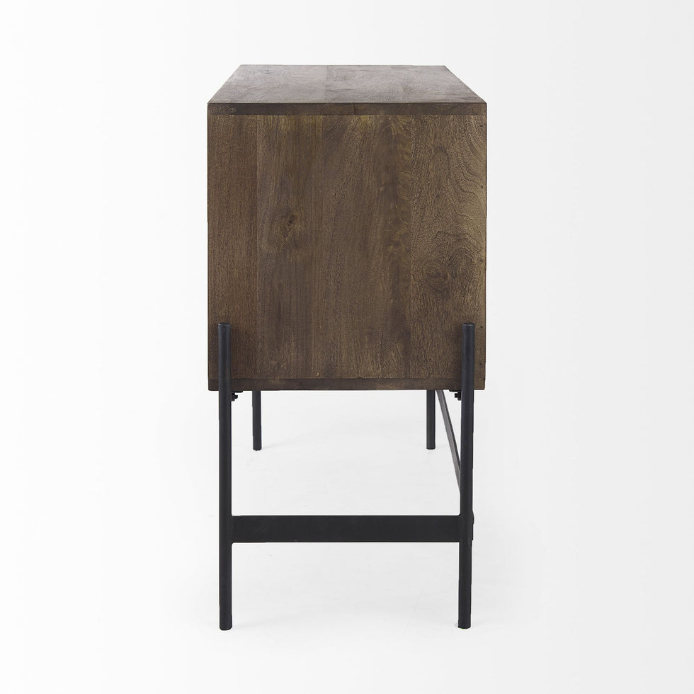 Mercana - Glenn Dark Brown Wood with Black Iron Frame 2 Door Accent Cabinet