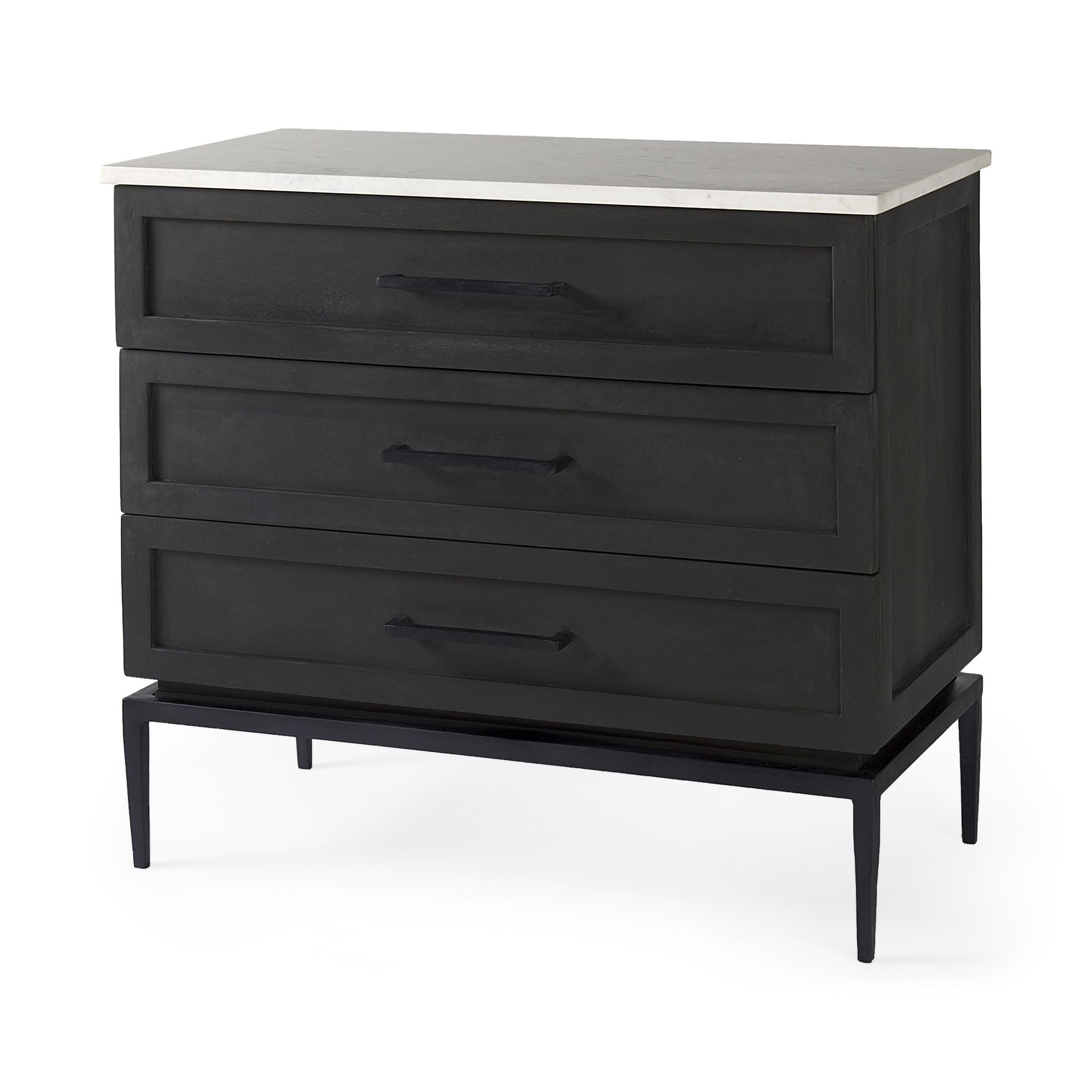 Mercana - Divina Black-Brown Wood with White Marble Top and Black Metal Base Accent Cabinet