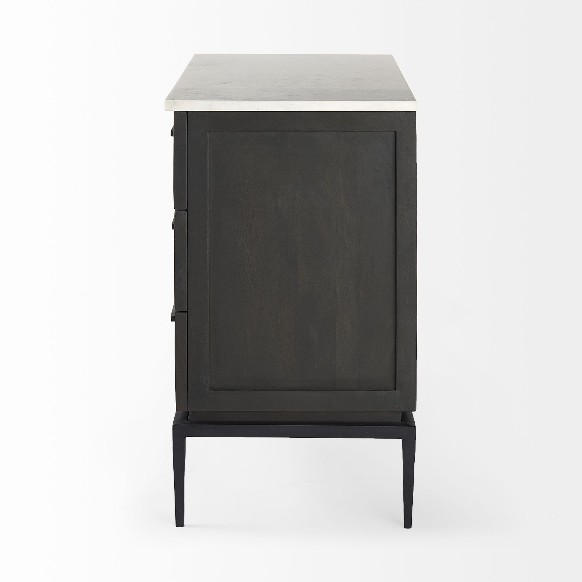 Mercana - Divina Black-Brown Wood with White Marble Top and Black Metal Base Accent Cabinet