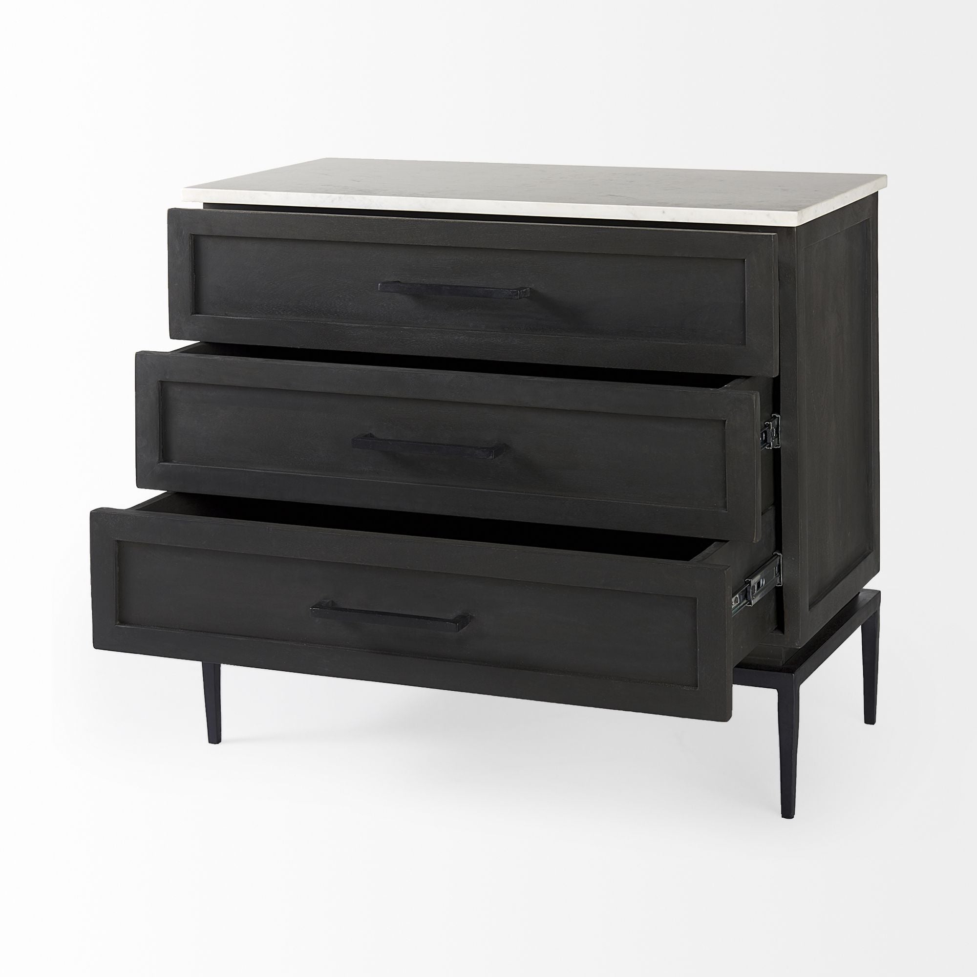 Mercana - Divina Black-Brown Wood with White Marble Top and Black Metal Base Accent Cabinet