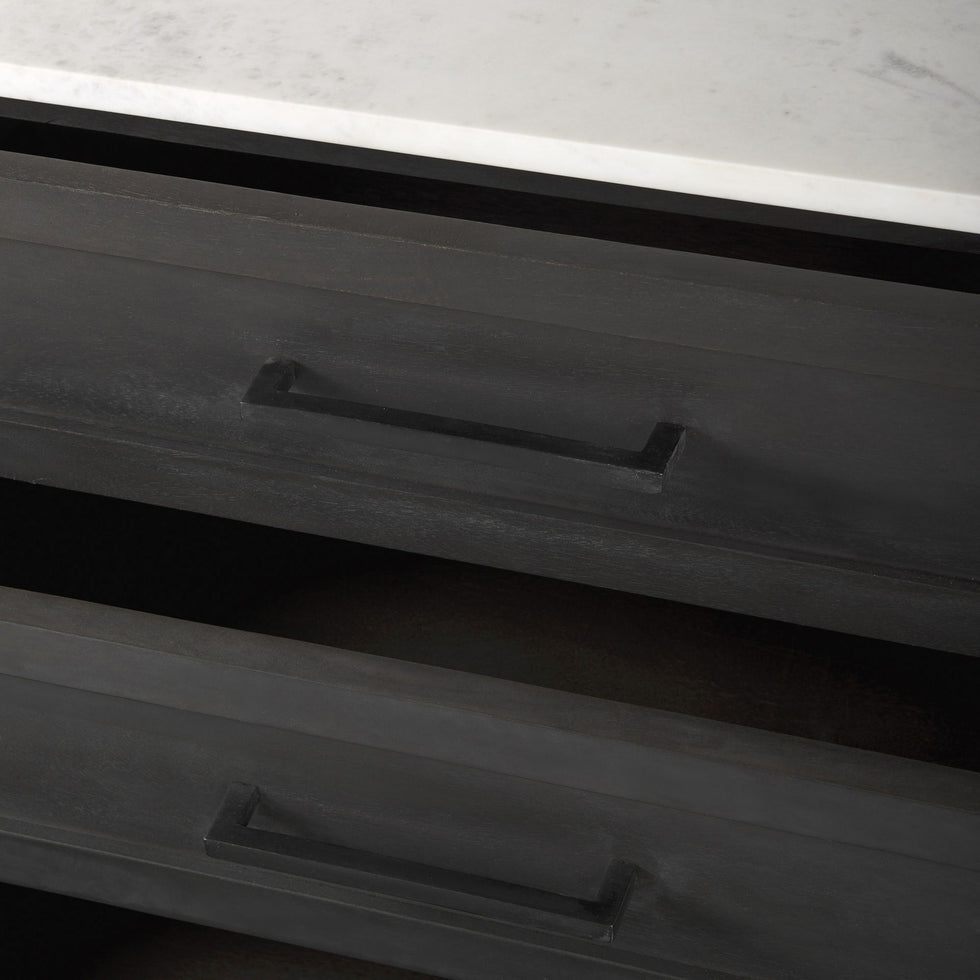 Mercana - Divina Black-Brown Wood with White Marble Top and Black Metal Base Accent Cabinet