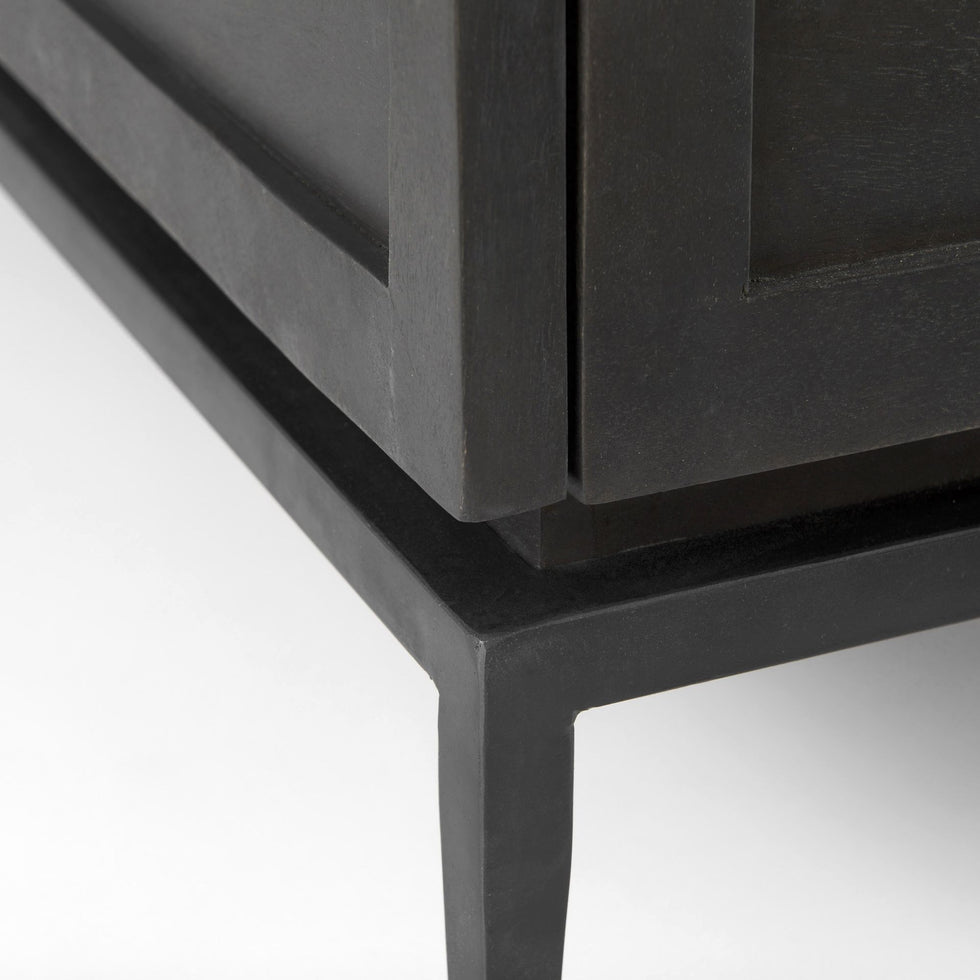 Mercana - Divina Black-Brown Wood with White Marble Top and Black Metal Base Accent Cabinet