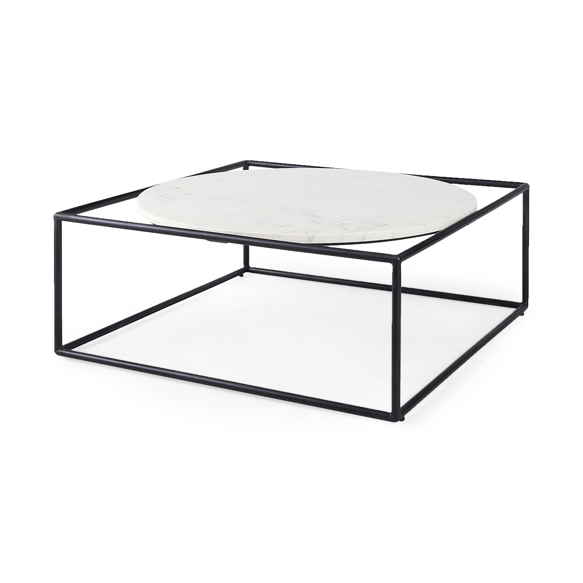 Mercana - Austen Round White Marble Top with Black Metal Frame Coffee Table