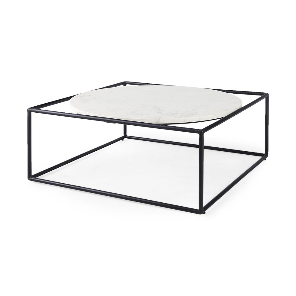 Mercana - Austen Round White Marble Top with Black Metal Frame Coffee Table