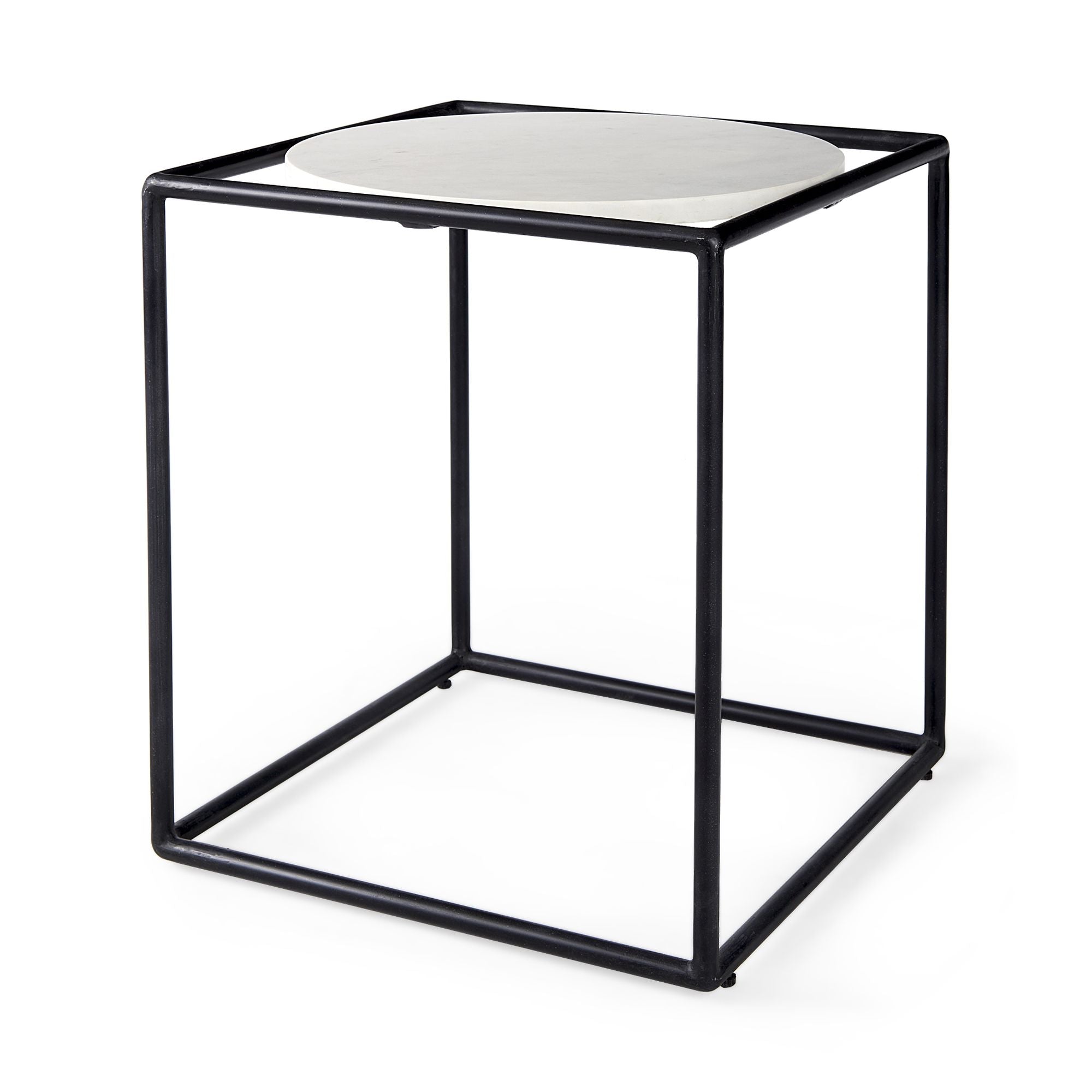 Mercana - Austen Round White Marble Top with Black Metal Frame Side Table