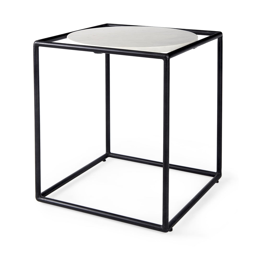 Mercana - Austen Round White Marble Top with Black Metal Frame Side Table