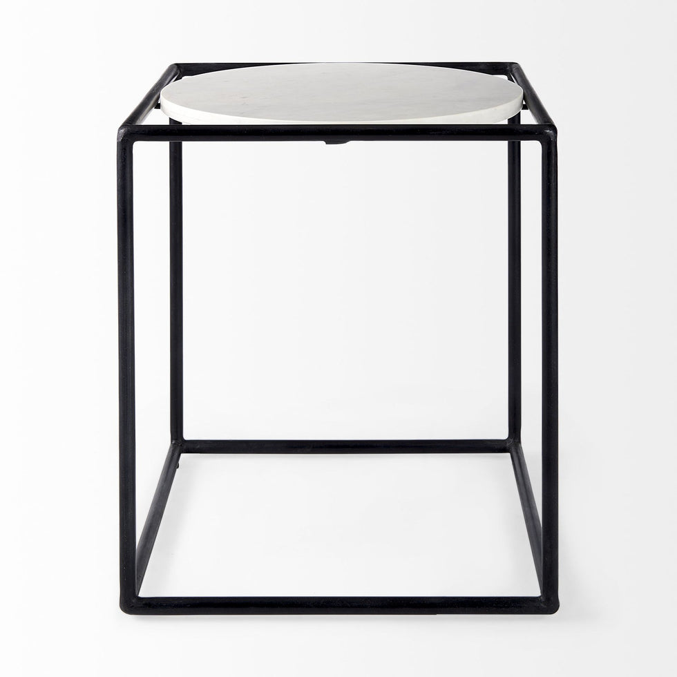 Mercana - Austen Round White Marble Top with Black Metal Frame Side Table