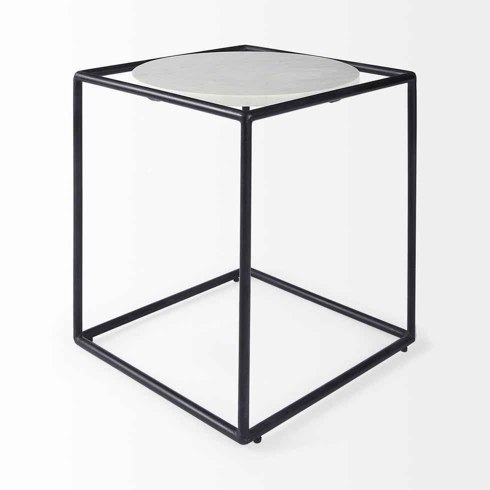 Mercana - Austen Round White Marble Top with Black Metal Frame Side Table