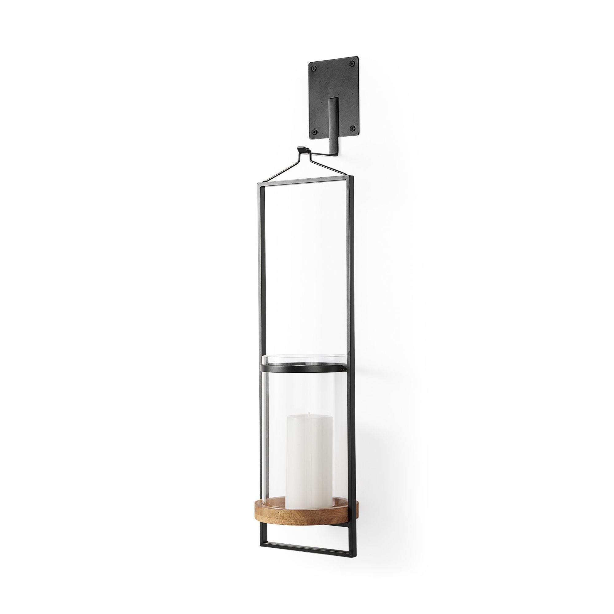 Mercana - Avram Black Metal Frame and Wood Hanging Candle Holder