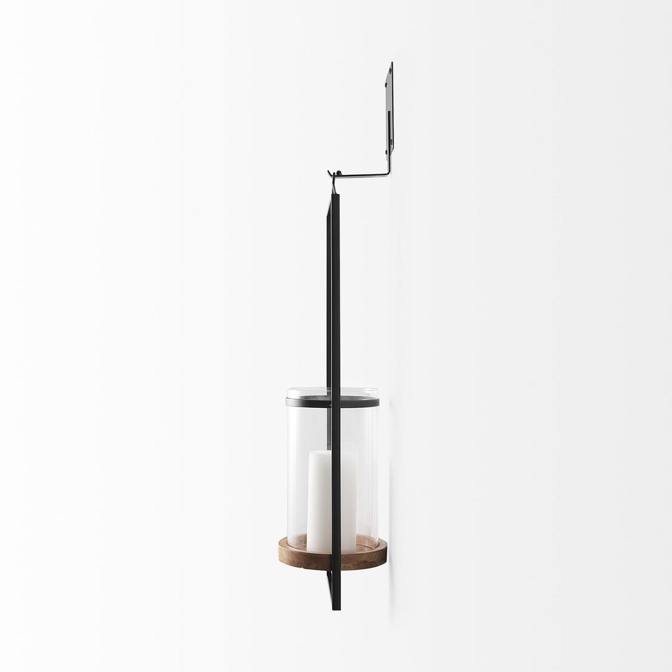 Mercana - Avram Black Metal Frame and Wood Hanging Candle Holder