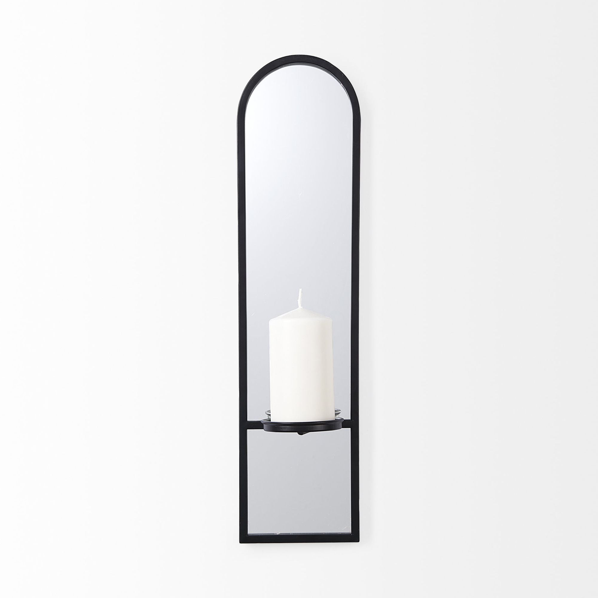 Mercana - Evianna Mirrored with Black Metal Frame Wall Candle Holder