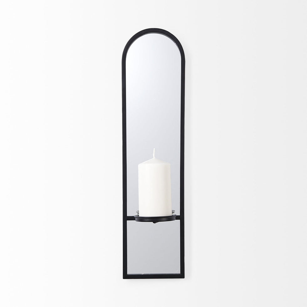 Mercana - Evianna Mirrored with Black Metal Frame Wall Candle Holder