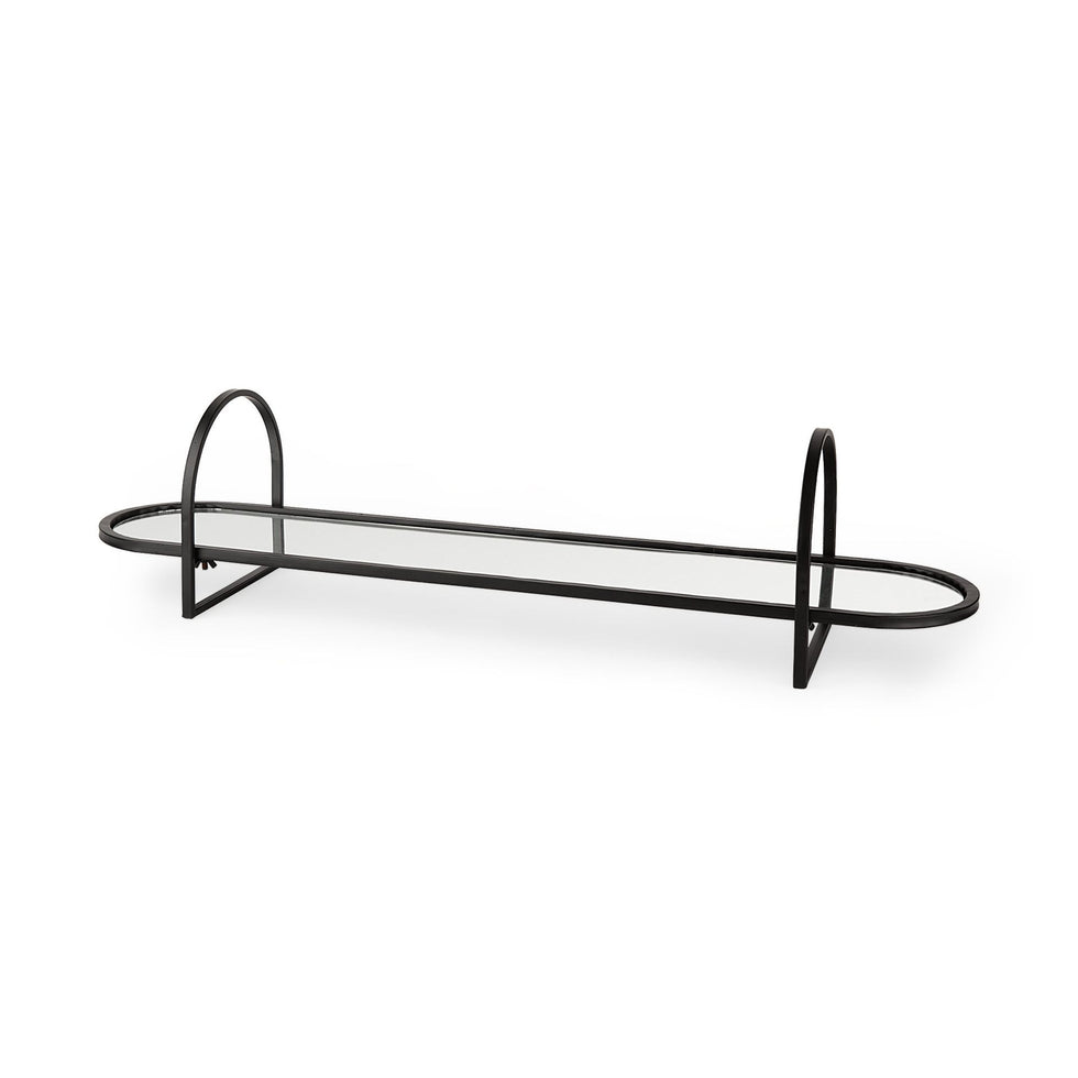 Mercana - Evianna 30L x 7W x 7H Mirrored withBlack Metal Frame Tray