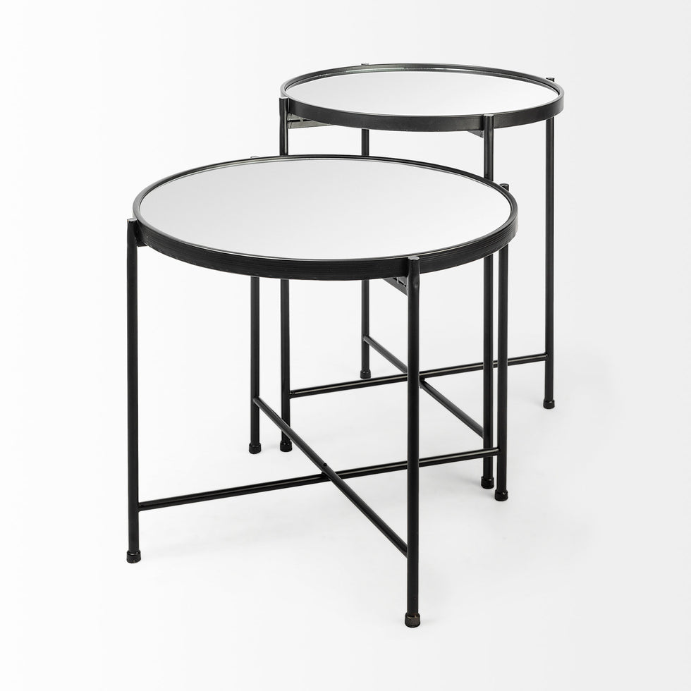 Mercana - Samantha Accent Table in Black, Mirrored Glass