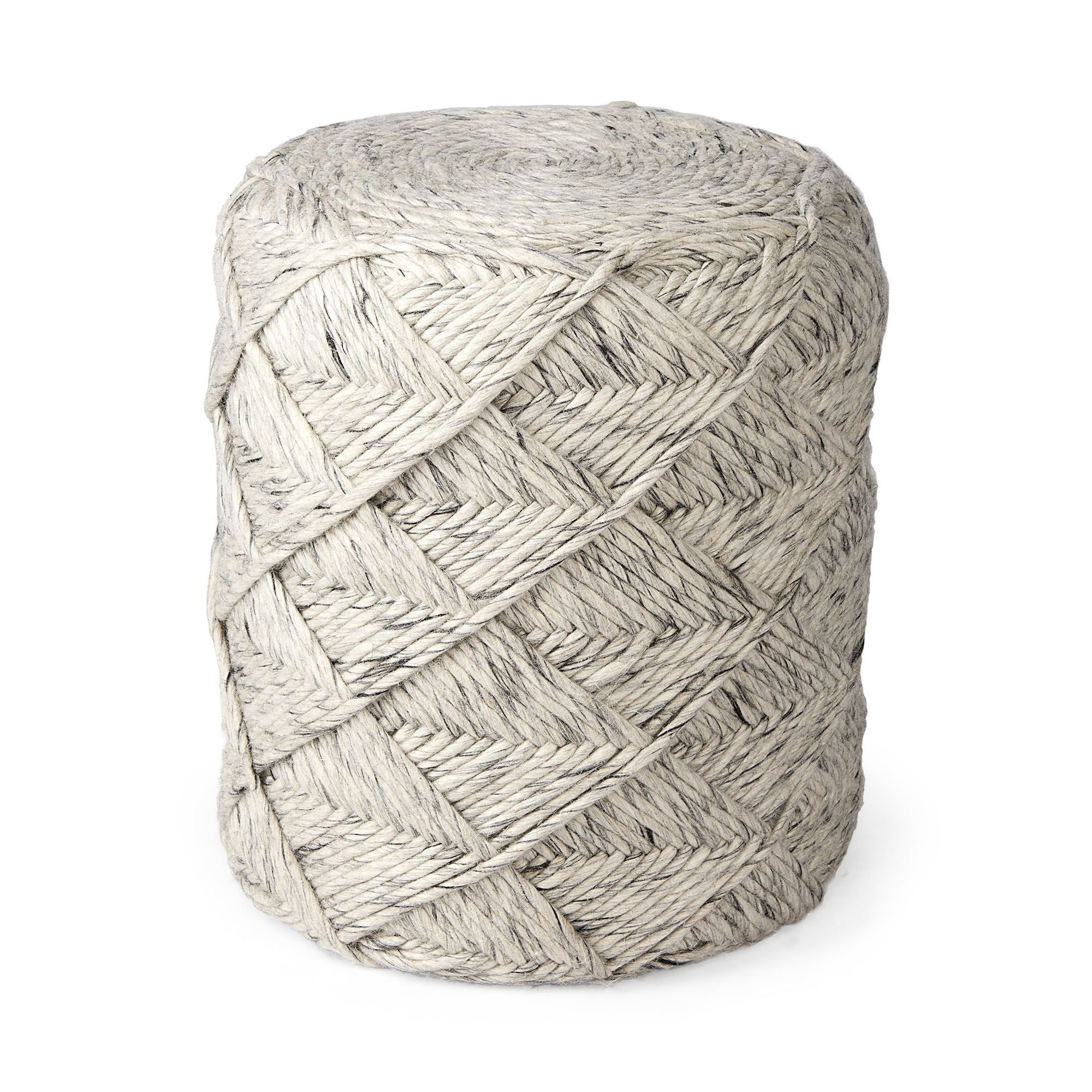 Mercana - Esfera Beige Chevron Woven Round Pouf