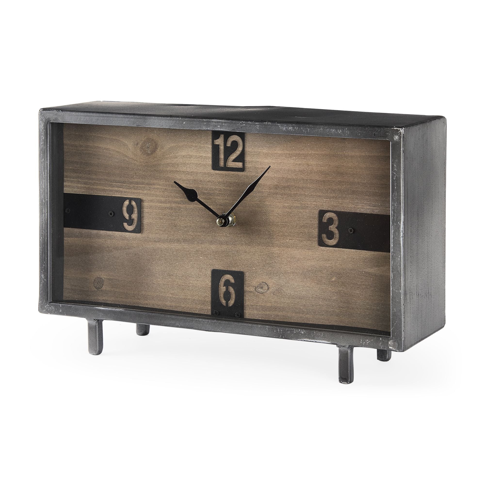 Mercana - Harvey Black Metal and Wood Rectangular Table Clock