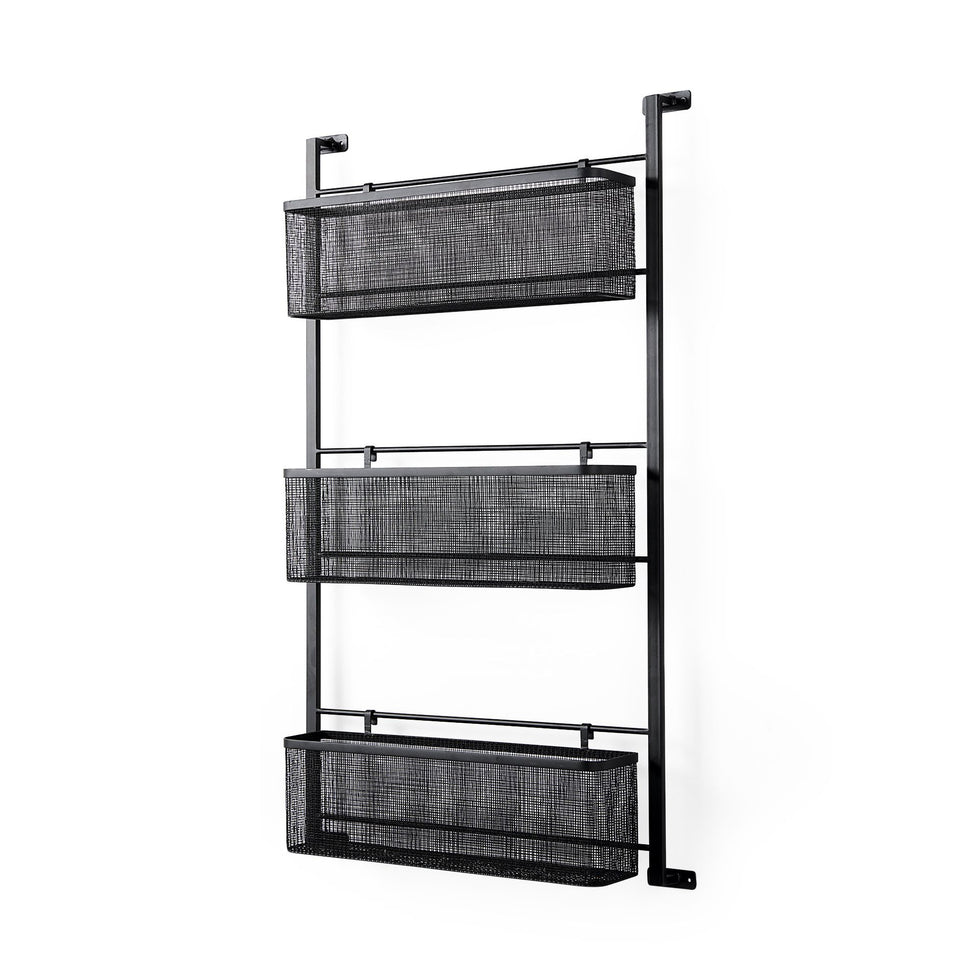 Mercana - Macrinus Black Metal with Mesh Wall Mounted Shelf